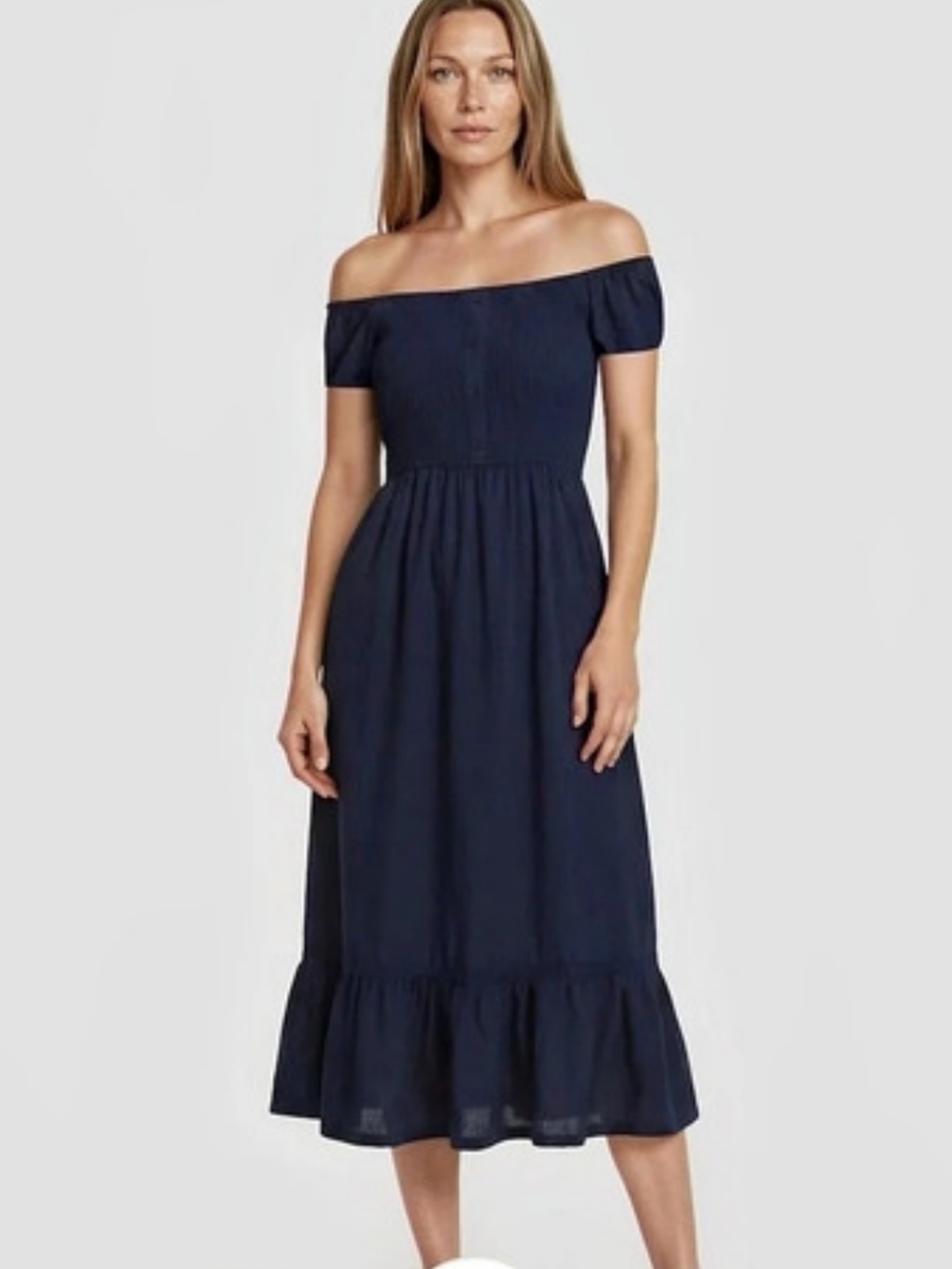 Off-The-Shoulder Midi Dress Navy Blue